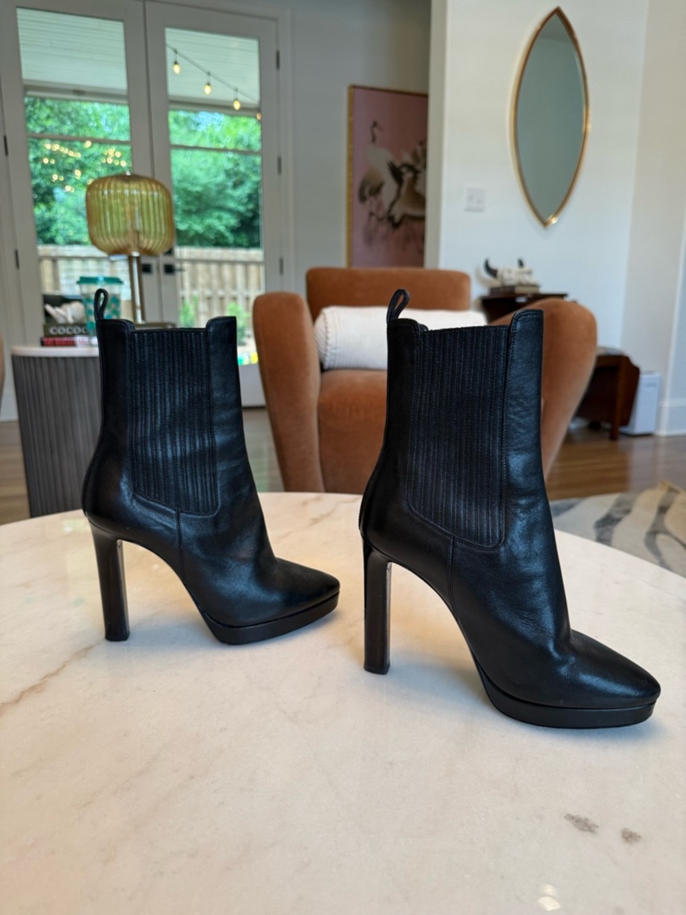 Yves Saint Laurent Black Leather High-Heel Chelsea Ankle Boots